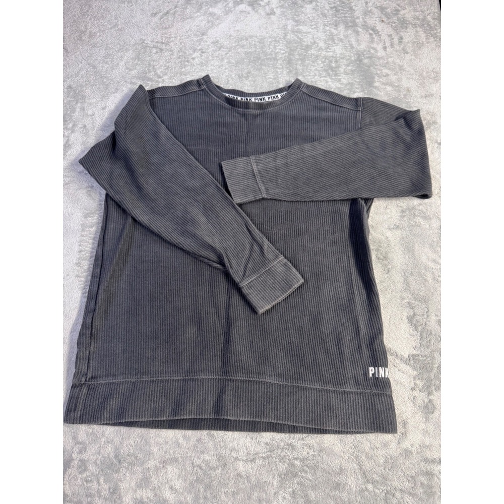 Pink Victoria's Secret Ribbed Corded Crewneck Long Sleeve Top Gray Women Small